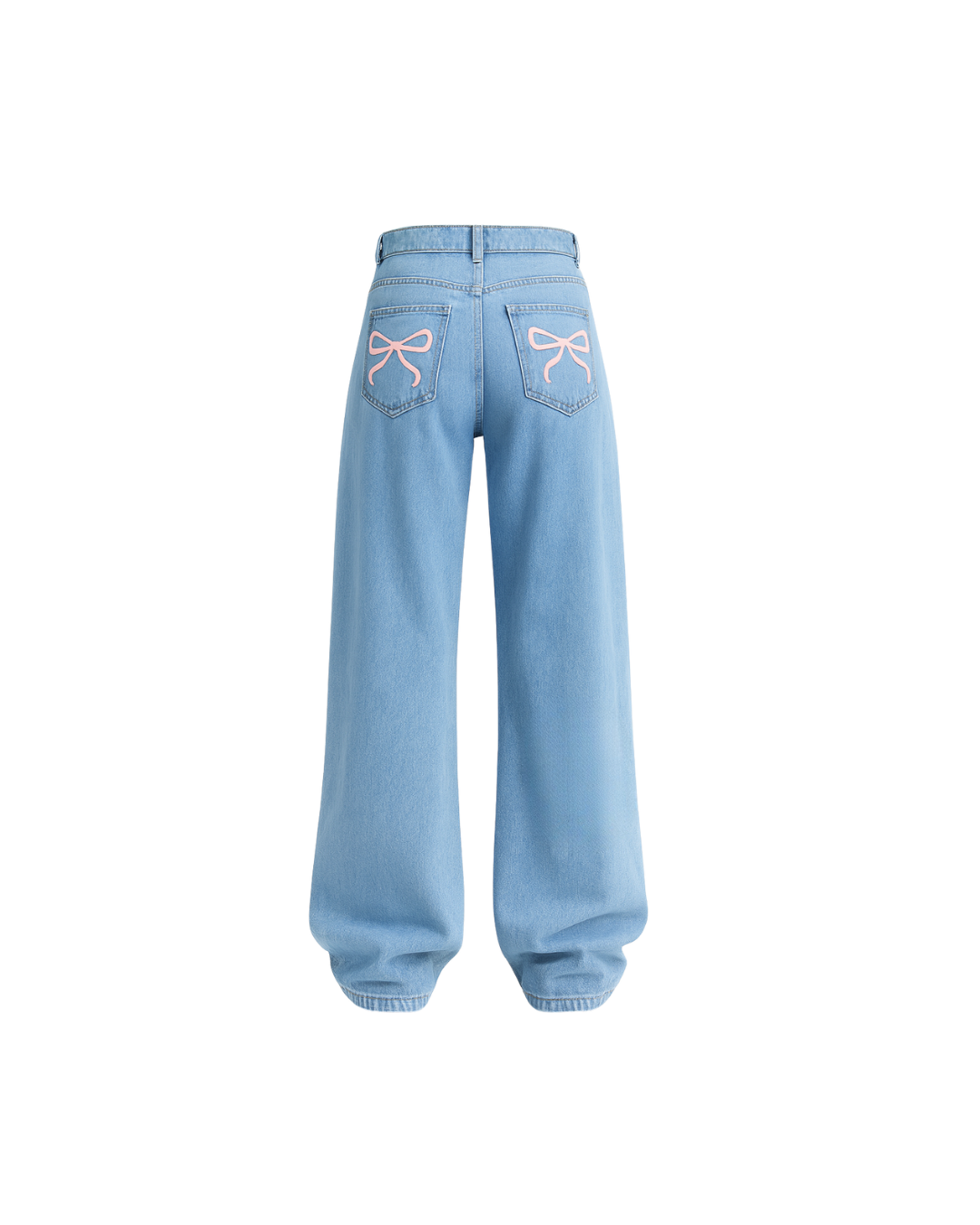 Ribboned Blue Baggy Straight Jeans