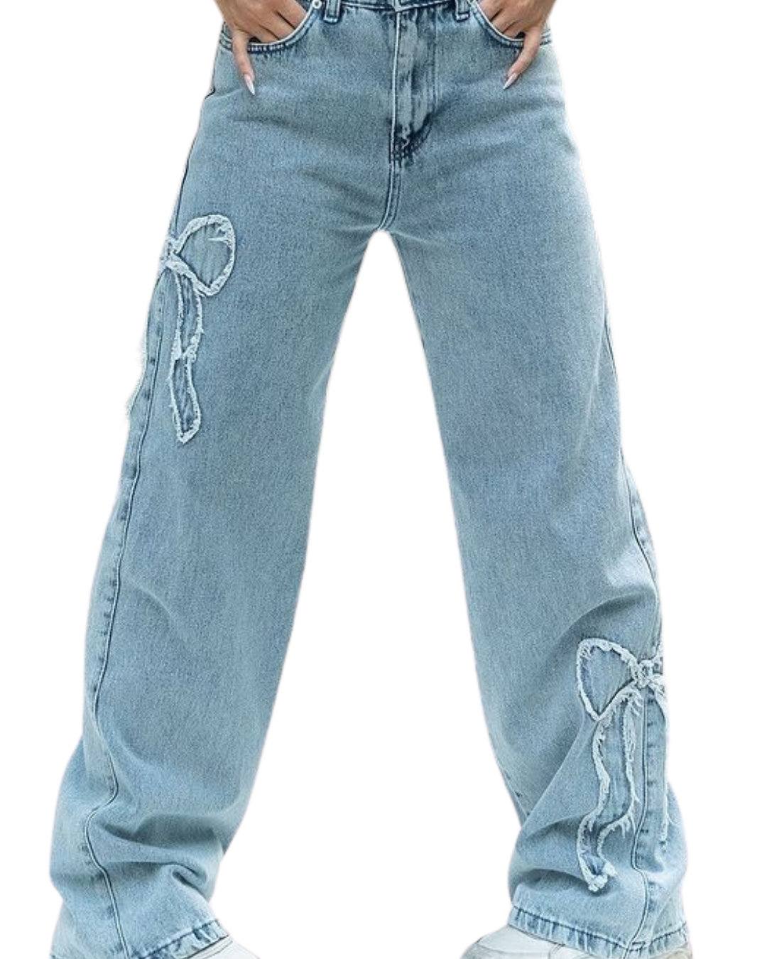 Blue Side Ribbons Baggy Jeans