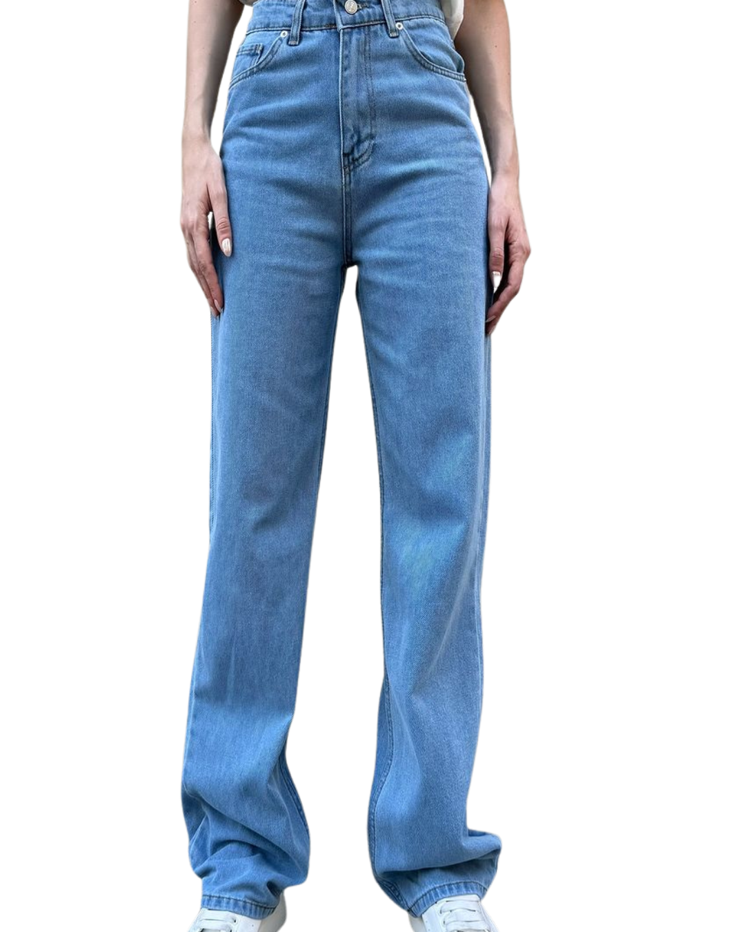 Ribboned Blue Baggy Straight Jeans
