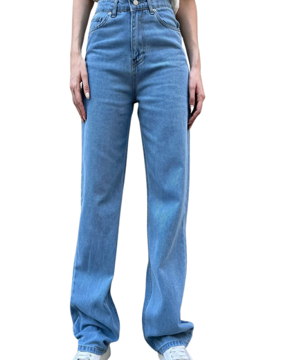 Ribboned Blue Baggy Straight Jeans