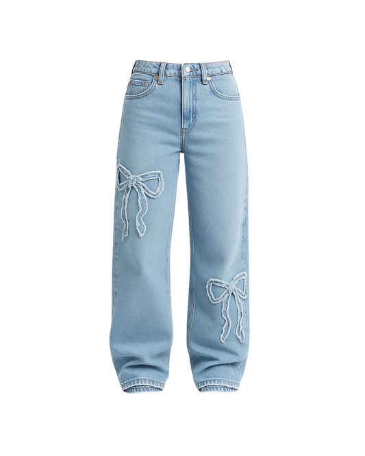 Blue Side Ribbons Baggy Jeans