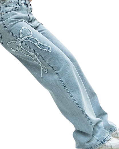 Blue Side Ribbons Baggy Jeans