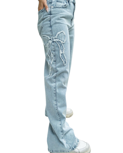 Blue Side Ribbons Baggy Jeans