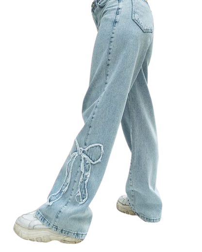 Blue Side Ribbons Baggy Jeans
