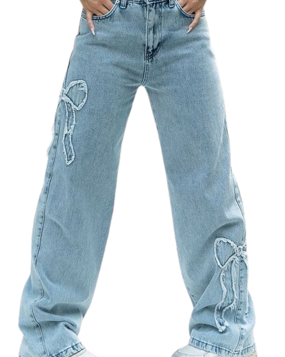Blue Side Ribbons Baggy Jeans